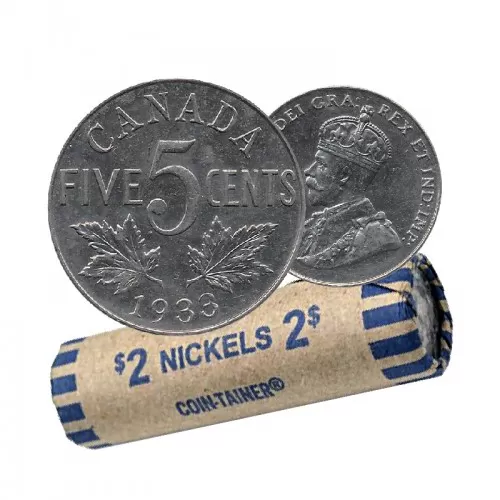 1933 Canadian 5-Cent Nickel Coin Roll (Circulated)