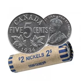 1934 Canadian 5-Cent Nickel Coin Roll (Circulated)