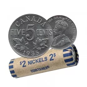 1935 Canadian 5-Cent Nickel Coin Roll (Circulated)