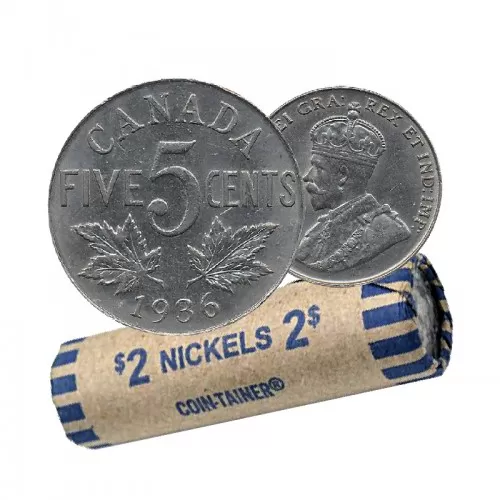 1936 Canadian 5-Cent Nickel Coin Roll (Circulated)