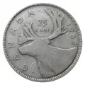 1937 Canadian 25-Cent Caribou Silver Quarter Roll in Coin Tube (Circulated)