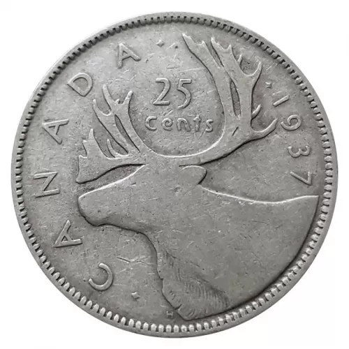 1937 Canadian 25-Cent Caribou Silver Quarter Coin (circulated)