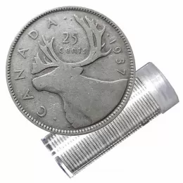 1937 Canadian 25-Cent Caribou Silver Quarter Roll in Coin Tube (Circulated)