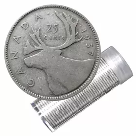 1937 Canadian 25-Cent Caribou Silver Quarter Roll in Coin Tube (Circulated)