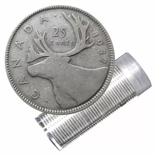 1937 Canadian 25-Cent Caribou Silver Quarter Roll in Coin Tube (Circulated)