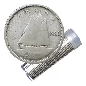 1938 Canadian 10-Cent Bluenose Schooner Silver Dime Roll in Coin Tube (Circulated)