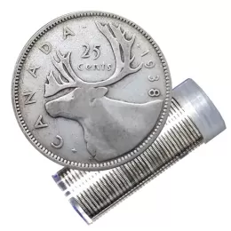 1938 Canadian 25-Cent Caribou Silver Quarter Roll in Coin Tube (Circulated)