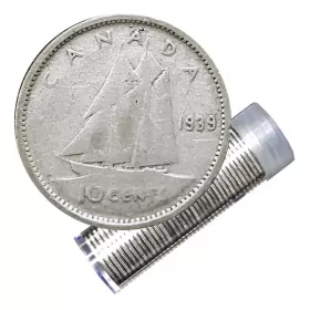 1939 Canadian 10-Cent Bluenose Schooner Silver Dime Roll in Coin Tube (Circulated)
