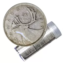 1939 Canadian 25-Cent Caribou Silver Quarter Roll in Coin Tube (Circulated)