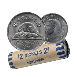 1941 Canadian 5-Cent Beaver Nickel Coin Roll (Circulated)