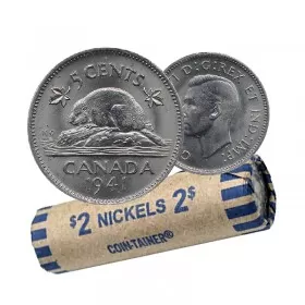 1941 Canadian 5-Cent Beaver Nickel Coin Roll (Circulated)
