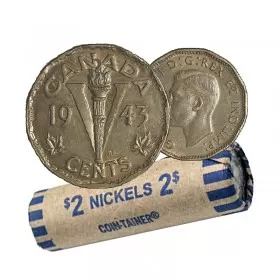 1943 TOMBAC Canadian 5-Cent Victory Coin Roll (Circulated)