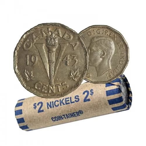 1943 TOMBAC Canadian 5-Cent Victory Coin Roll (Circulated)