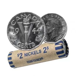 1944 Canadian 5-Cent Victory Chrome/Nickel Coin Roll (Circulated)