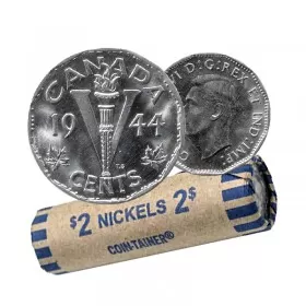 1944 Canadian 5-Cent Victory Chrome/Nickel Coin Roll (Circulated)