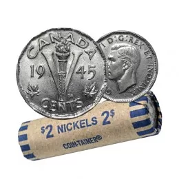 1945 Canadian 5-Cent Victory Chrome/Nickel Coin Roll (Circulated)
