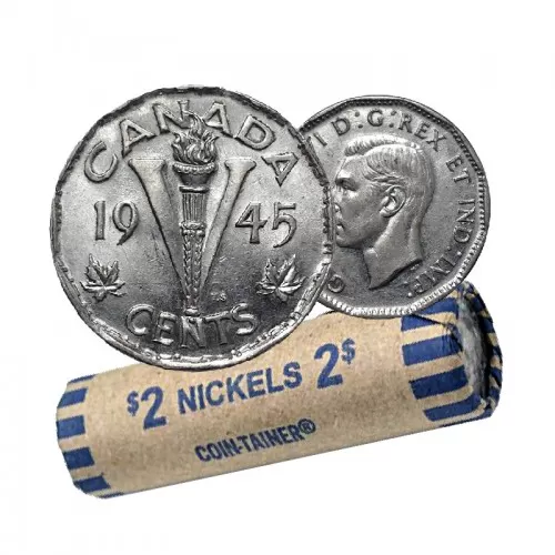 1945 Canadian 5-Cent Victory Chrome/Nickel Coin Roll (Circulated)