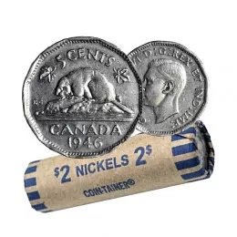 1946 Canadian 5-Cent  Beaver Nickel Coin Roll (Circulated)