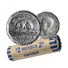 1946 Canadian 5-Cent  Beaver Nickel Coin Roll (Circulated)