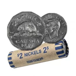 1947 Canadian 5-Cent Beaver Nickel Coin Roll (Circulated)