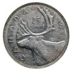 1948 Canadian 25-Cent Caribou Silver Quarter Coin (Circulated)