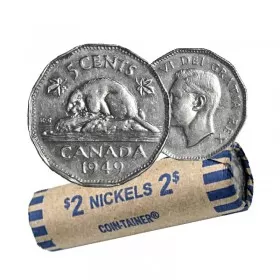 1949 Canadian 5-Cent Beaver Nickel Coin Roll (Circulated)