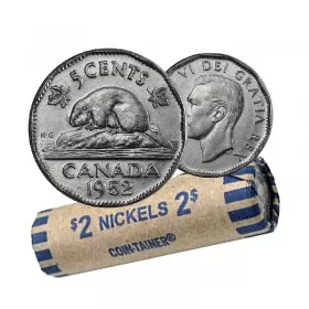 1952 Canadian 5-Cent Nickel Coin Roll (F-VF)
