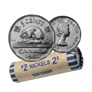 1953 Canadian 5-Cent Nickel Coin Roll (AU)