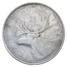 1954 Canadian 25-Cent Caribou Silver Quarter Coin (Circulated)