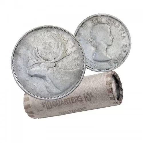 1954 Canadian 25-Cent Caribou Silver Quarter Coin Roll (Circulated)