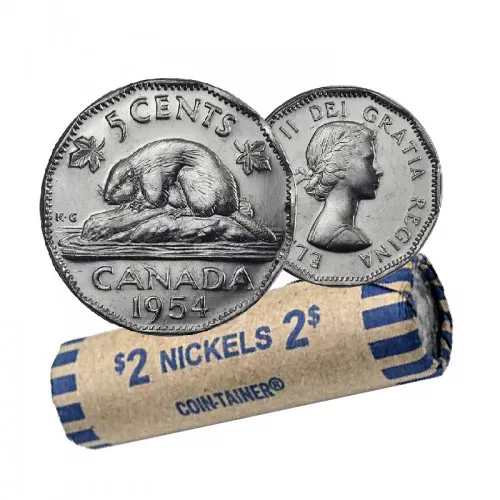 1954 Canadian 5-Cent Beaver Nickel Coin Roll (Circulated)