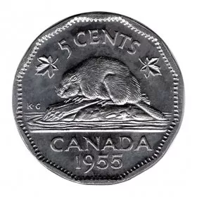 1955 Canadian 5-Cent Beaver Nickel Coin (Uncirculated)