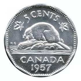 1957 Canadian 5-Cent Beaver Nickel Coin (Uncirculated)