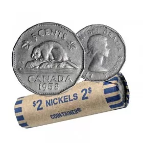 1958 Canadian 5-Cent Beaver Nickel Coin Roll (Circulated)