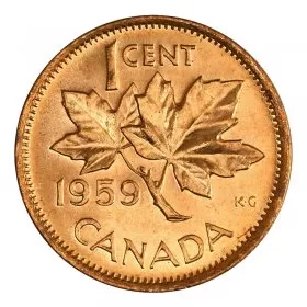1959 Canadian 1-Cent Maple Leaf Twig Penny Coin (Brilliant Uncirculated)
