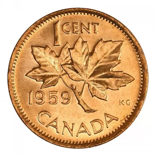 1959 Canadian 1-Cent Maple Leaf Twig Penny Coin (Brilliant Uncirculated)