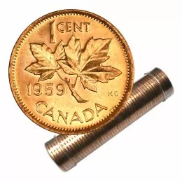 1959 Canadian 1-Cent Maple Leaf Twig Penny Roll in Coin Tube or wrapped roll (Brilliant Uncirculated)