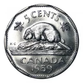 1959 Canadian 5-Cent Beaver Nickel Coin (Brilliant Uncirculated)