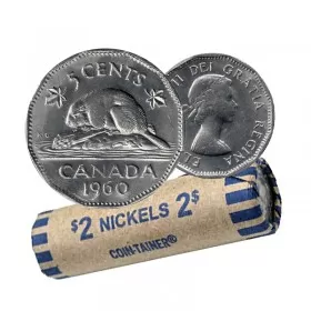 1960 Canadian 5-Cent Beaver Nickel Coin Roll (Circulated)