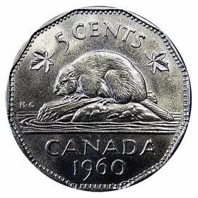 1960 Canadian 5-Cent Beaver Nickel Coin (Brilliant Uncirculated)