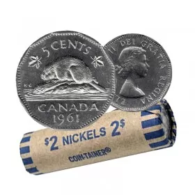 1961 Canadian 5-Cent Beaver Nickel Coin Roll (Circulated)