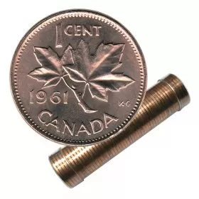 1961 Canadian 1-Cent Maple Leaf Twig Penny Roll in Coin Tube (Brilliant Uncirculated)