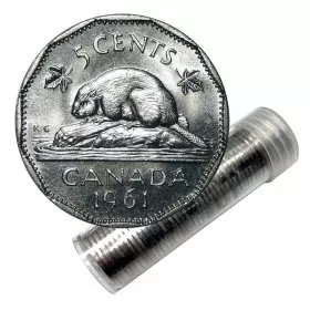 1961 Canadian 5-Cent Beaver Nickel Roll in Coin Tube (Brilliant Uncirculated)