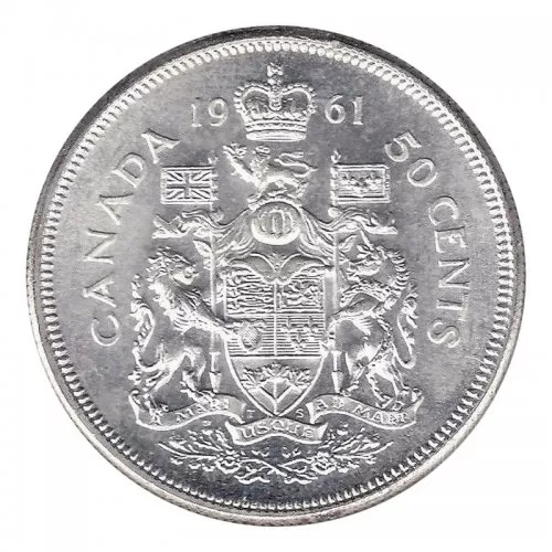 1961 Canadian 50-Cent Coat of Arms Silver Half Dollar Coin (Uncirculated) 
