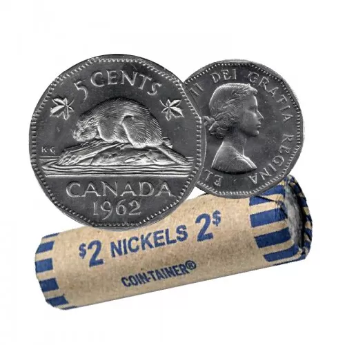 1962 Canadian 5-Cent Beaver Nickel Coin Roll (Circulated)