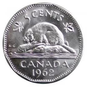 1962 Canadian 5-Cent Beaver Nickel Coin (Brilliant Uncirculated)