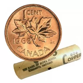 1963 Canadian 1-Cent Maple Leaf Twig Penny Original Coin Roll