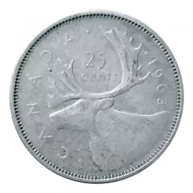 1963 Canadian 25-Cent Caribou Silver Quarter Coin (Circulated)