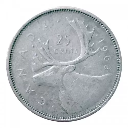 1963 Canadian 25-Cent Caribou Silver Quarter Coin (Circulated)