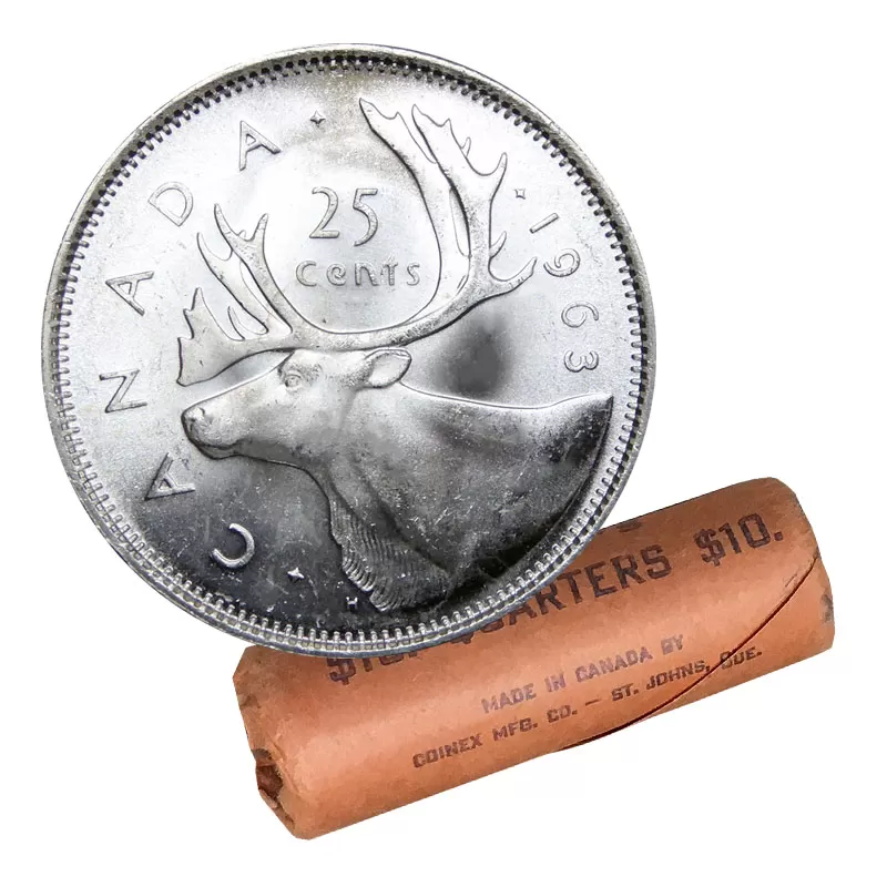 トールマン('12米/カナダ/仏) 1963 Canadian 25-Cent Caribou Silver Quarter Original Coin Roll-in